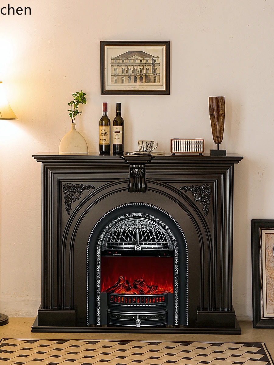 YFY  Vintage Fireplace Cabinet Solid Wood Entryway Cabinet Decorative Cabinet Integrated