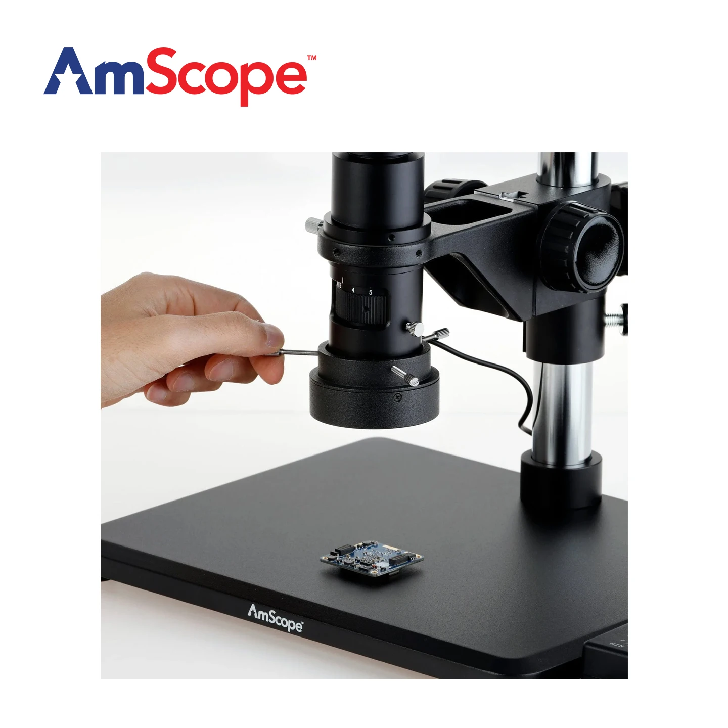 AmScope H800 Series Zoom Inspection Monocular Stereo Microscope 0.7X-5X Magnification on Table Stand with 96-LED Ring Light