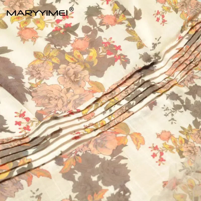 MARYYIMEI Autumn and Winter Women's Dress Stand collar Lantern Sleeved Mesh Splicing Edible Tree Fungus Edge Ball Gown Dresses