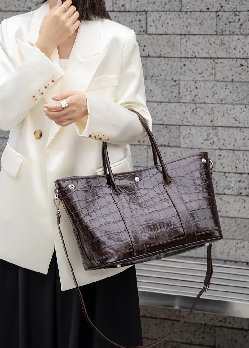 Bolso de mano Aidrani para mujer con estampado de piel de cocodrilo, bolso de cuero de vaca genuino con asa superior, bolso de diseño para llevar al hombro, ideal para el trabajo, la oficina, fiestas y el uso diario.