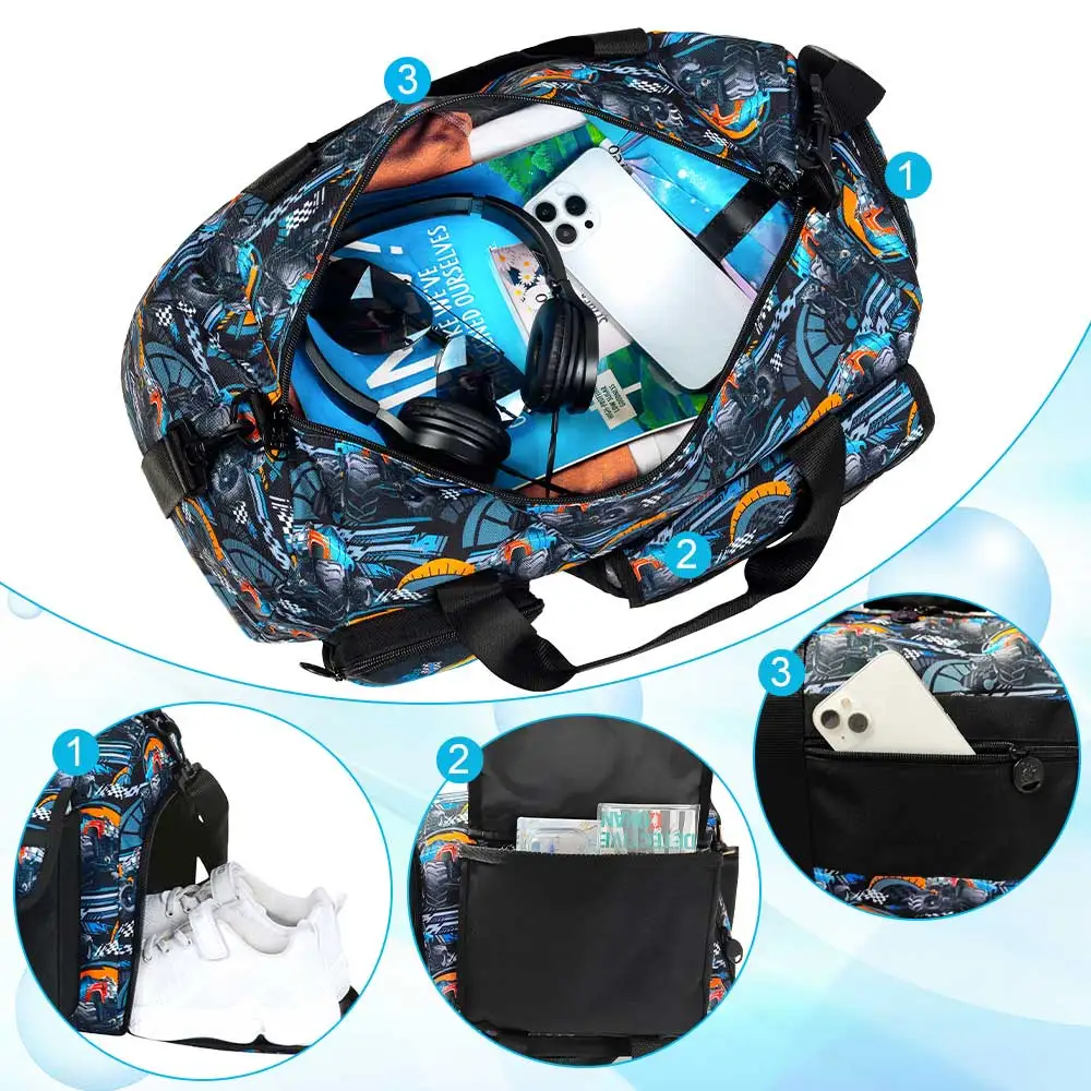 Duffle Bags for Kids, Boys Gym Bag TruckTravel Duffle Bag with Shoe Compartments Sports Teens Weekender Sleepover Carry On B