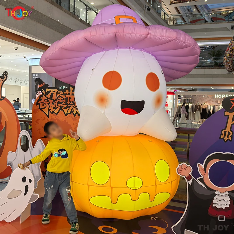 Fantôme gonflable géant d'Halloween de 20 pieds de haut de citrouille avec chapeau