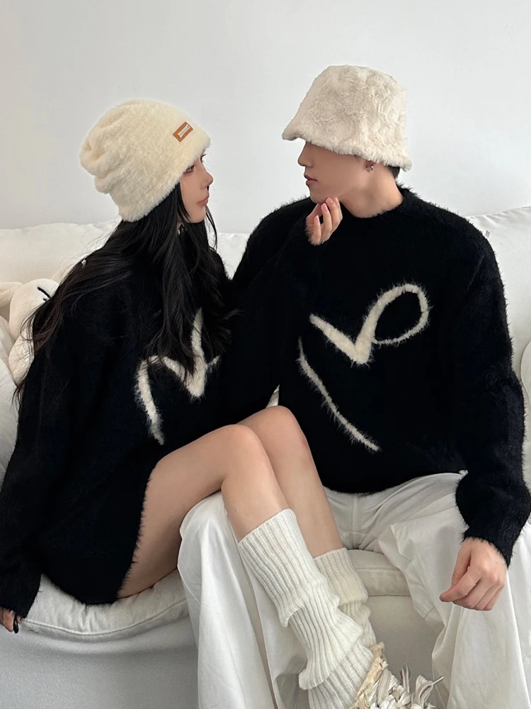 Idle Sle Couple Love Sweater Men's and Women's Autumn and Winter American Fashion Brand Soft Glutinous Artificial Mink Hair...