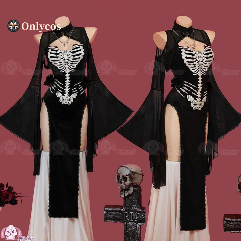 Poesia di scheletro Abito gotico scuro Costume cosplay Uniforme Festa di carnevale di Halloween Gioco di Natale Abiti di ruolo per donne Onlycos