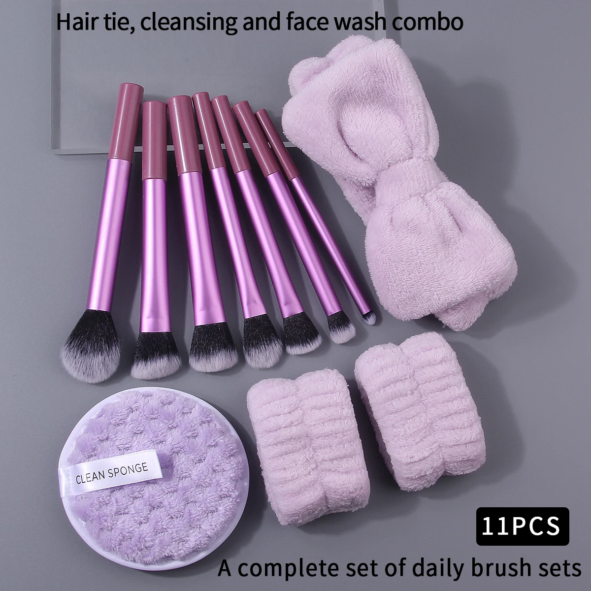 11本の多機能フェイシャルメイクブラシセット + ソフトヘアタイとリストストラップ + 厚みのあるクレンジングパウダーパフ