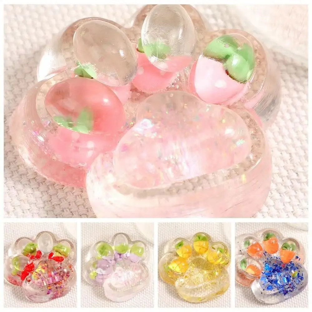 Juguete para apretar con forma de pata de gato y fruta, juguete para amasar fruta suave, juguete antiestrés hecho a mano con pata de gato, juguete de descompresión de rebote lento, regalos para niños