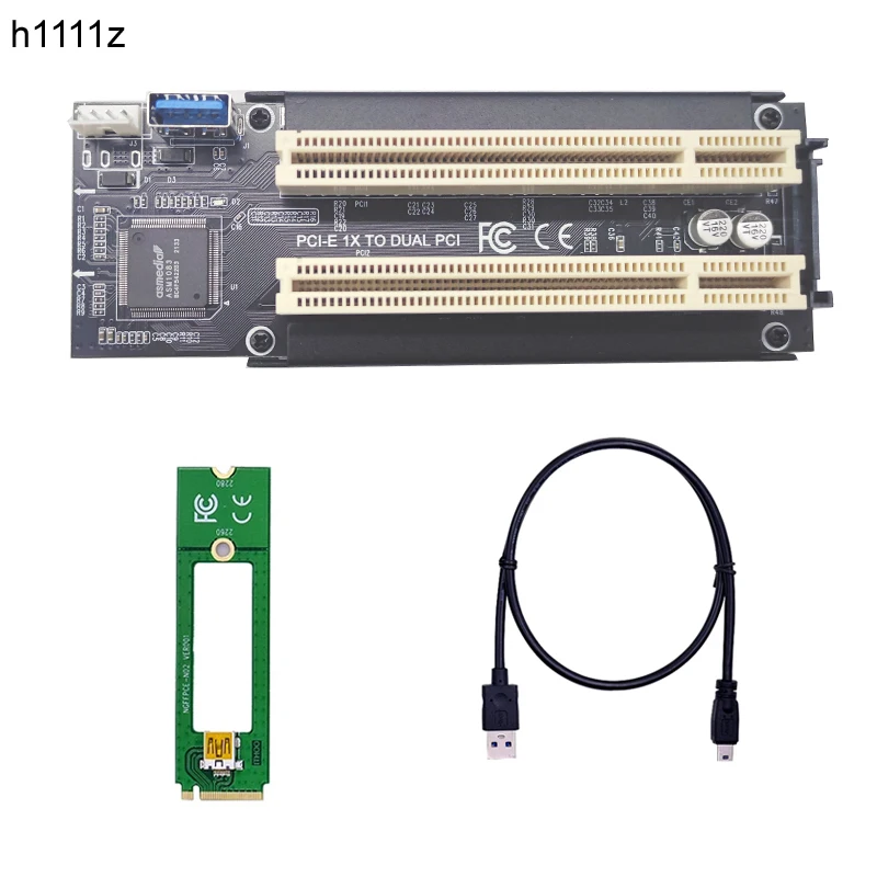 

NVME/Mini PCIE/PCI Express X1 to Dual PCI Riser Card High Efficiency Adapter Converter USB 3.0 Cable for Desktop PC ASM1083 Chip