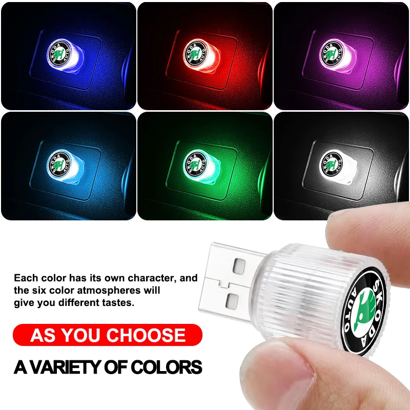 

1Pcs USB Car LED Light Auto Interior Atmosphere Light Car Accessories For Skoda Octavia Superb Rapid Kodiaq Karoq Fabia Roomster