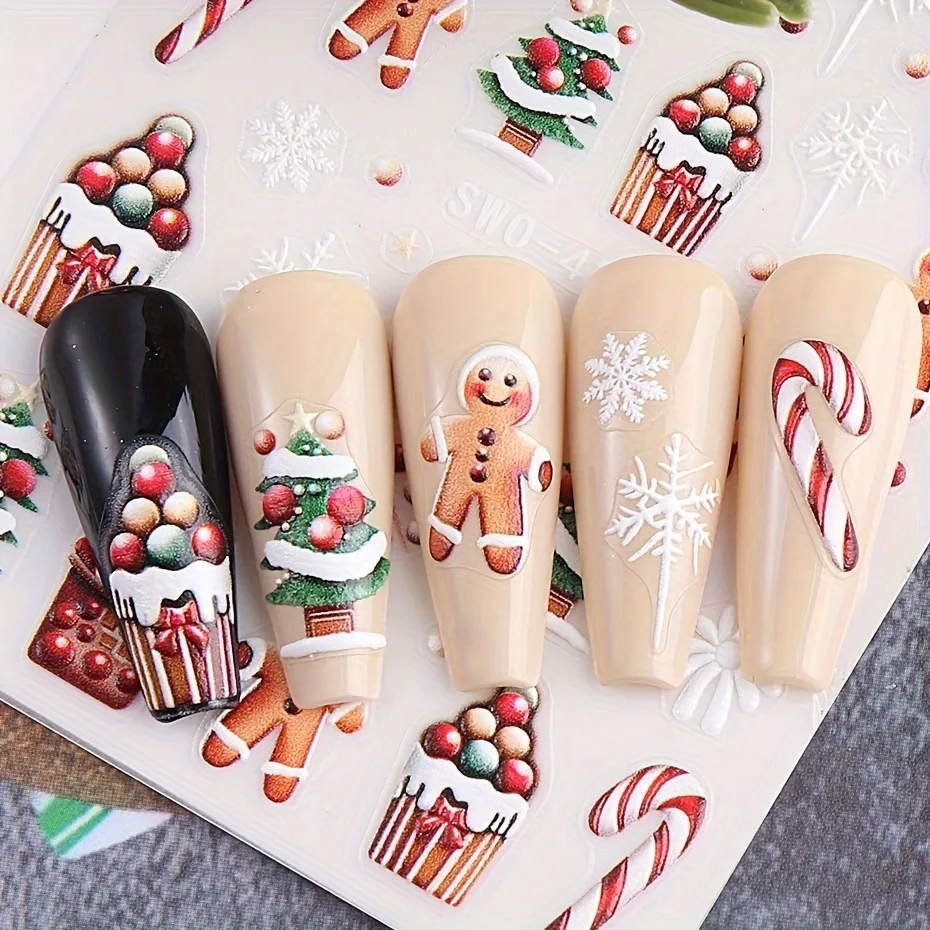 5 قطع من ملصقات الأظافر الشتوية لتخفيف عيد الميلاد، سهلة الاستخدام لتزيين الأظافر DIY، والهدايا والحفلات ومكياج الزفاف وتصفيفه #6