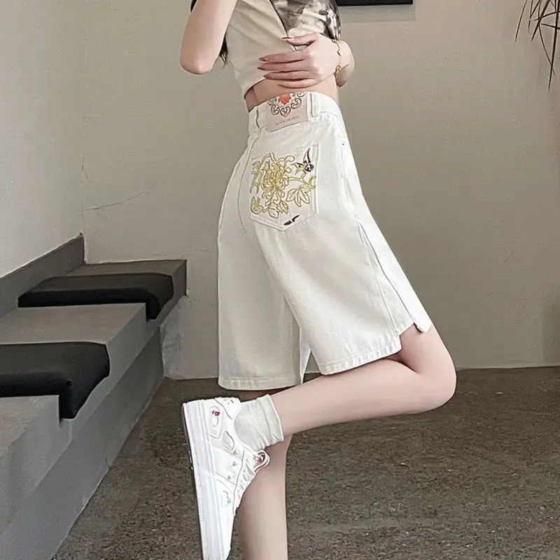 

Age Reduction High-waisted Jeans Women's Large Size Loose Straight New Five-point Thin Pants High Quality High Appearance Level
