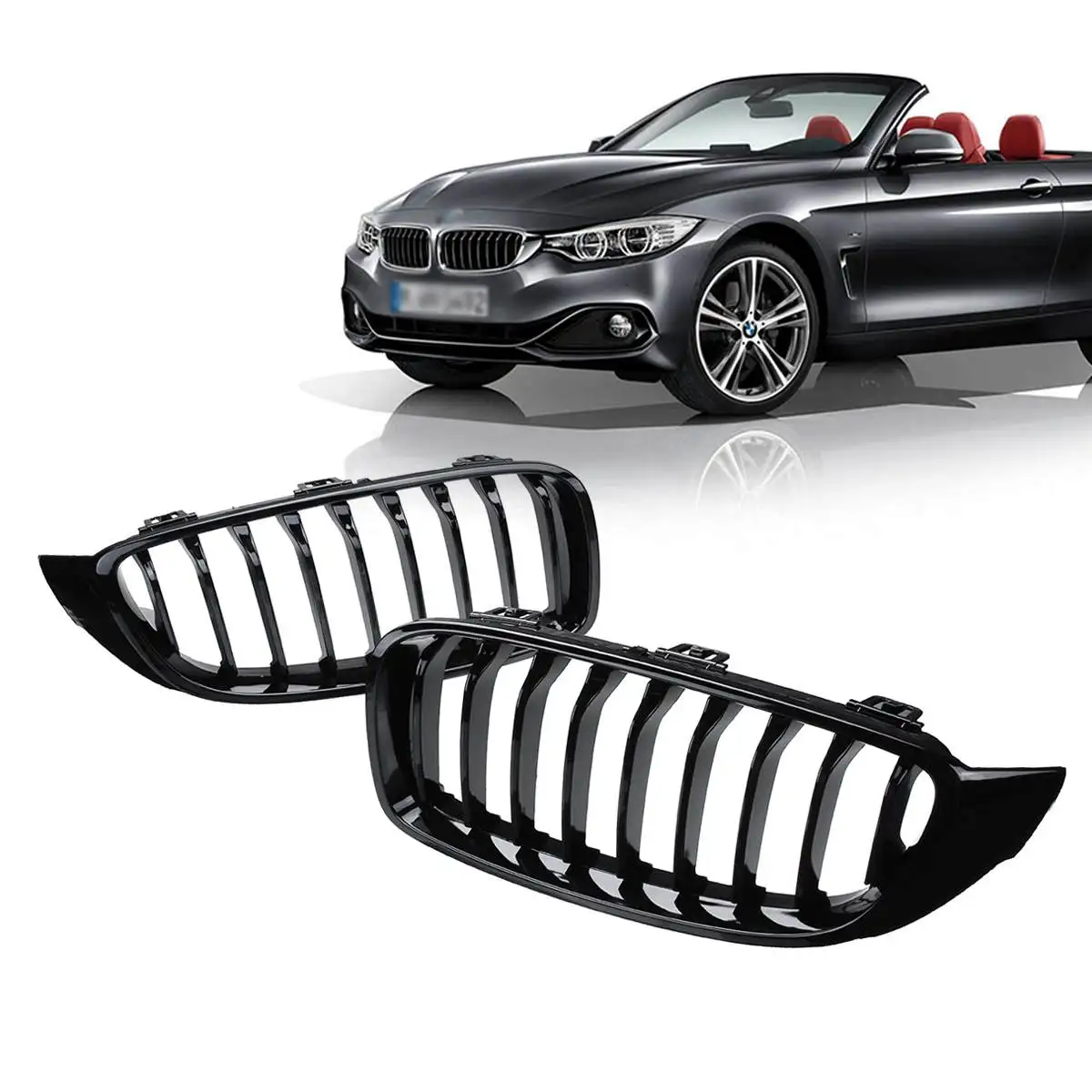 

Pair Gloss Black Front Bumper Kidney Grill Strip Racing Grille For BMW 4 Series F32 Coupe F33 Convertible 2013- F36 F82 M4 2014-