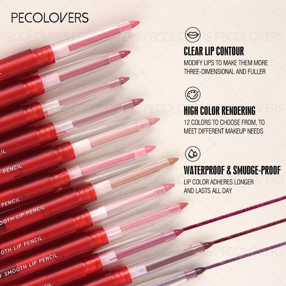 กันน้ำ 2-in-1 สีชมพูสีม่วงลิปไลเนอร์ลิปสติกติดทนนานปากกาเนื้อแมทสีนู้ดกำมะหยี่คอนทัวร์สีแดงลิปทินท์ไลน์เครื่องสำอาง