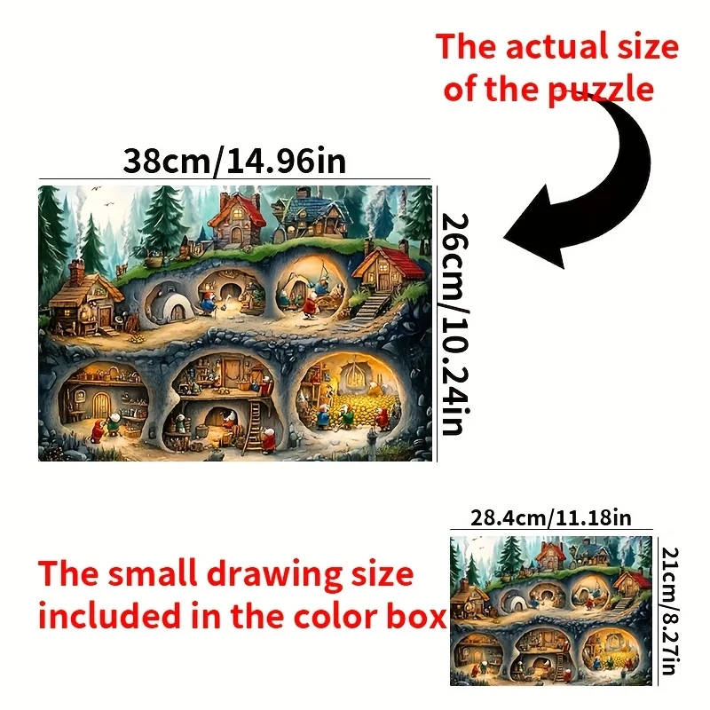 Rompecabezas de escena de pueblo de cuevas de enanos, rompecabezas temático de cuento de hadas para adultos, juego intelectual, rompecabezas decorativo para el hogar y el ocio