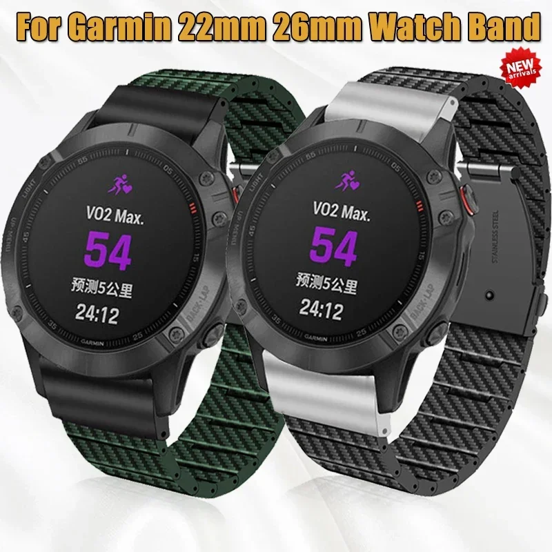 QuickFit 22mm 26mm Resin Carbon Fiber pattern strap For Garmin Fenix 5 5X Plus 3 3HR/Epix  7X 7 Solar/6X 6 Pro Smartwatch Band