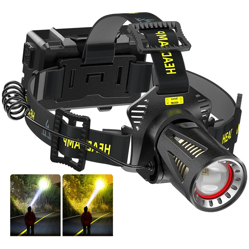 30W XHP50 LED Hunting Headlamp Motion Sensor White Yellow Fishing Head Torch Light Zoom Camping Emergency Spotlight Floodlight