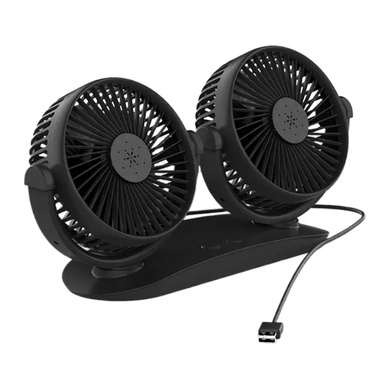 

Portable Car Fan Double Head Car Dash Fan Strong Wind Low Noise Cooling Device 360-Degree Rotation Dashboard Accessories For