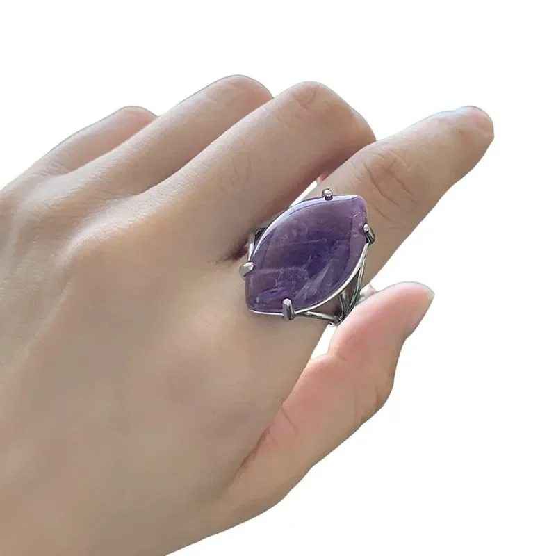 Oval Natural Stone Amethyst Ring for Boys Jewellery Women Gift Retro Boho Gothic Anillos Steampunk Style At Halloween party