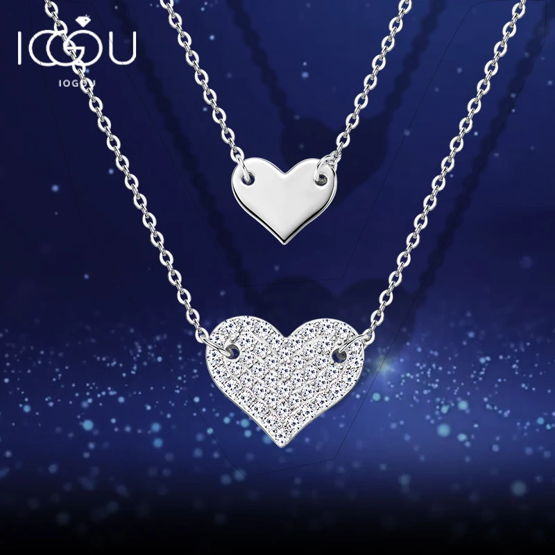 

IOGOU Double Heart Pendant Two Layers Moissanite Necklace 925 Silver Gold plated Valentine Day Christmas Jewelry Gift for Women