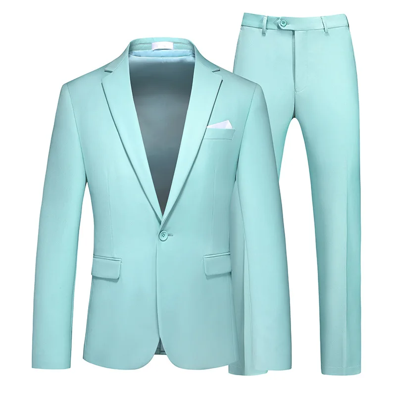 LH129 Men's two-piece suit one button solid color hollow