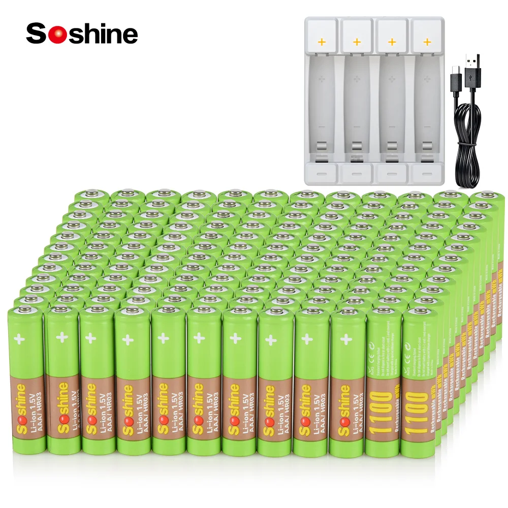 

Soshine 144pc 1.5V 1100mWh Batteries AAA 1100mWh Lithium Rechargeable Battery Li-ion AA AAA Smart Rechargeable Batteries Charger