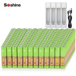 Soshine 144pc 1.5V 1100mWh Batteries AAA 1100mWh Lithium Rechargeable Battery Li-ion AA AAA Smart Rechargeable Batteries Charger