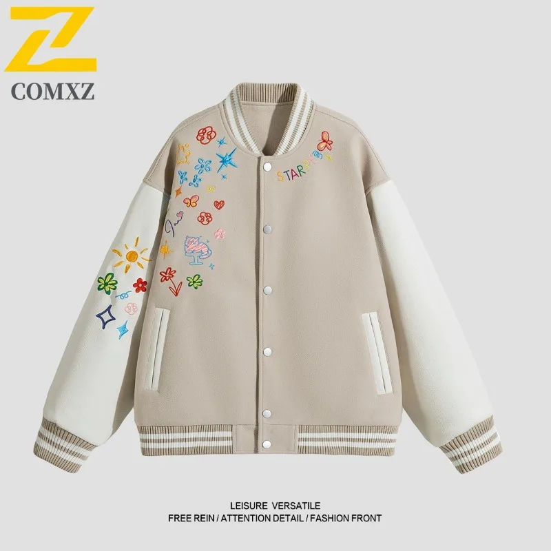 سترة COMXZ لتسلق الصخور للرجال فضفاضة ومتينة للدراجات النارية وياقة بيسبول بسيطة للسفر وخفيفة الوزن ملابس خارجية للخريف