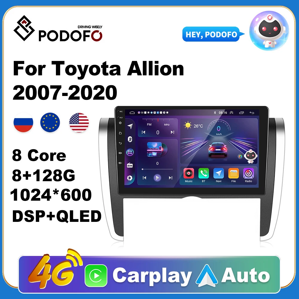 

Podofo Wireless CarPlay Andorid Auto Car Radio For Toyota Allion 2007-2020 AI Voice Multimedia GPS 2din autoradio