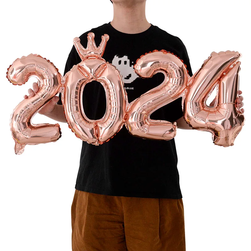 Happy New Year 2024 Foil Balloons Gold Silver 2024 Number Crown Balloon For Christmas Eve Party Home Decor Globos  christmas