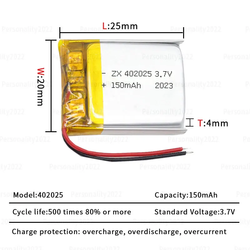 150mAh 402025 2lipo Battery 042025 3.7V Lithium Polymer Batteries for Smart Bracelet Remote Control Bluetooth Headset Keyboard