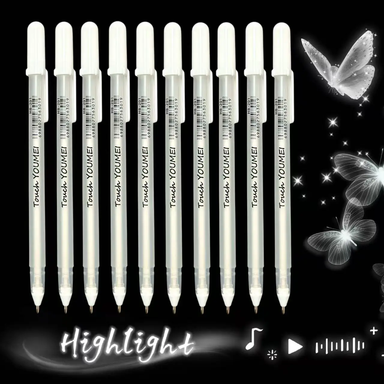 

10pcs White Highlighter Marker Pen with Strong Coverage, Gel Pens for Sketching, Artists, Black Papers, Drawing Design Illustr