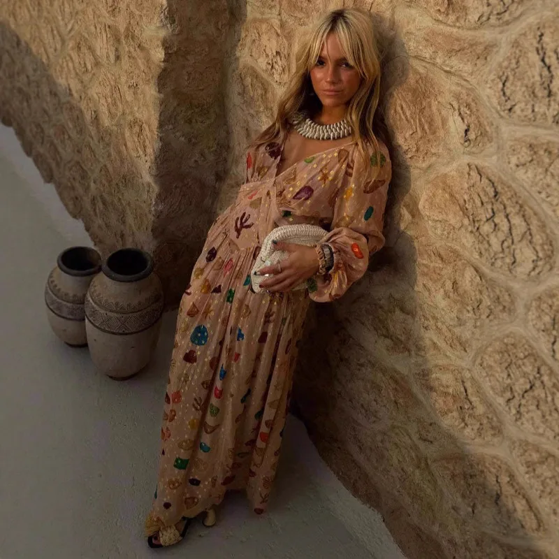 

Summer Women's Wear New Arrivals Dress V-neck Three-quarter Sleeves Floral Print Comfortable Minimalist Seductive Fashionable