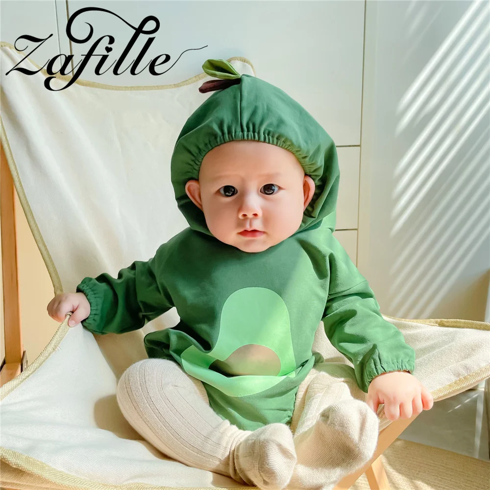 ZAFILLE Cosplay Avocado Bodysuit For Newborns Boys Clothing Autumn Hooded Baby Clothes Cute Kids Toddler Costume Infant Outfits