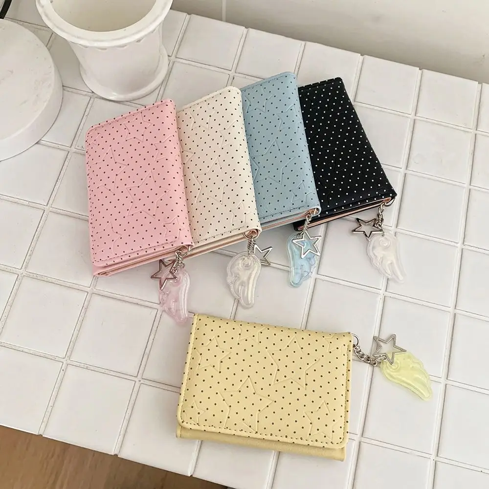 Trendy Y2K Tri-fold Wallet Star Dot Wing Pendant Coin Purse Multicolor Multi-functional Card Holder For Ladies