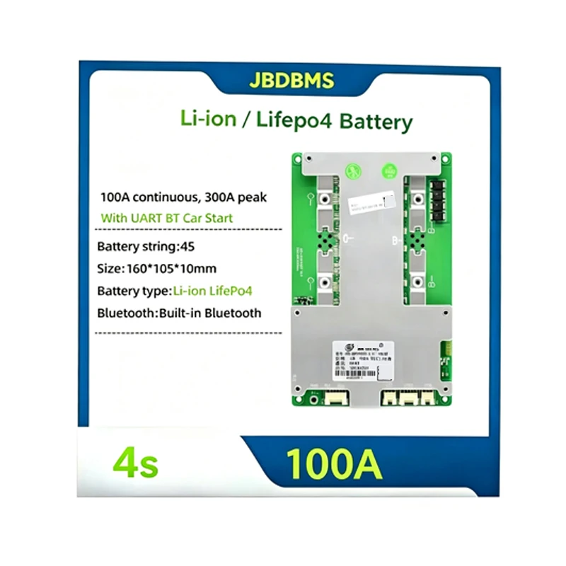 JBD 4S 100A SMART BMS Lithium Battery Protection Board Built-in BT UART Function 12V Li-ion Lifepo4 Heat Series Car Start Power
