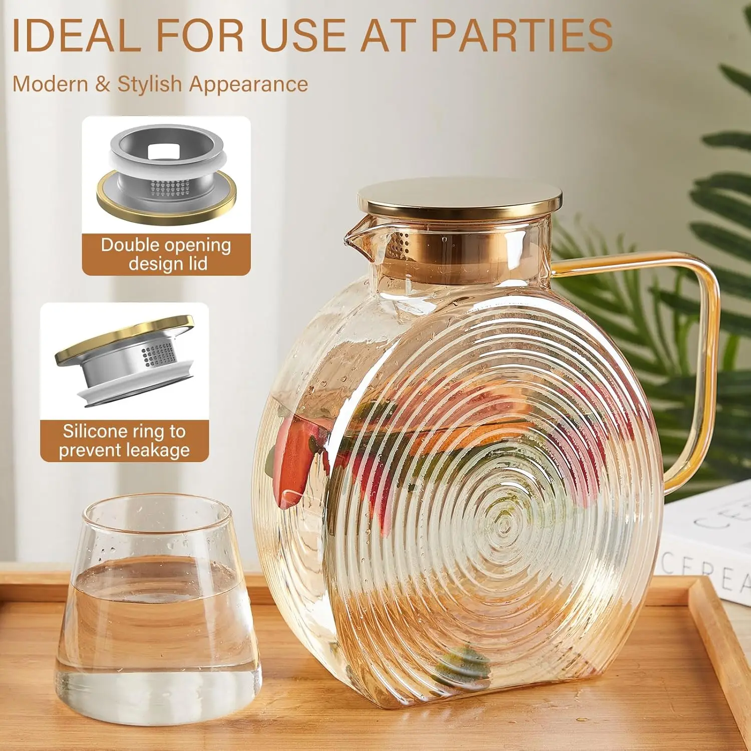 

Стеклянный кувшин Snail 1.8 л (84 унции) с ручкой и крышкой для холодильника, для холодного чая, воды, напитков