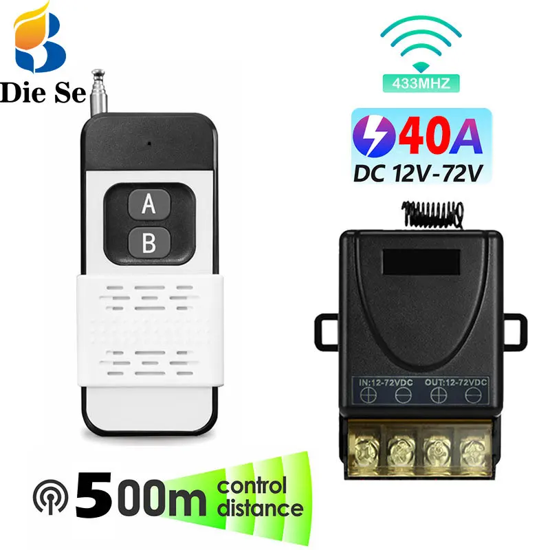 Interrupteur universel de contrôle à distance sans fil, 433 Mhz RF, DC 12V 24V 72V 40 Amp, relais 500 mètres, télécommande ON OFF, appareils