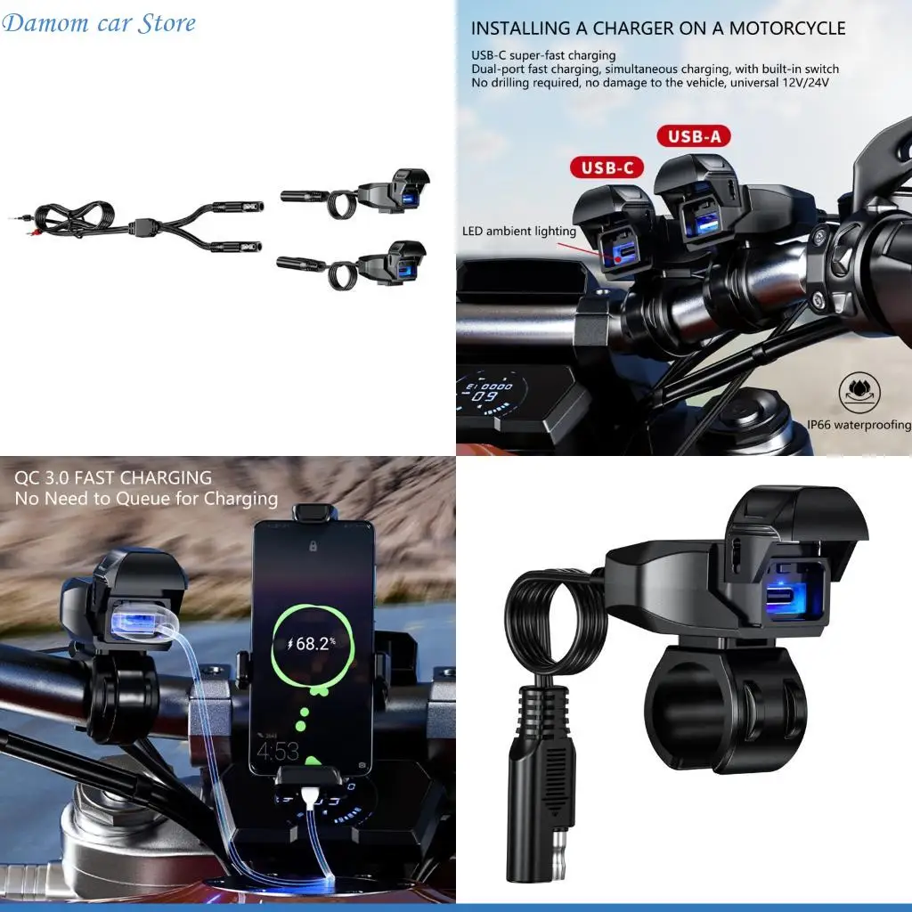 

A2UC 18W Быстрая зарядка Водонепроницаемые зарядные устройства для мотоциклов для телефонов Универсальный USB-порт для установки