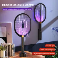 Upgraded 3000V Electric Mosquito Swatter with Purple Killer Lamp USB Rechargeable Fly Swatter Insect Killer Racket 3-in-1