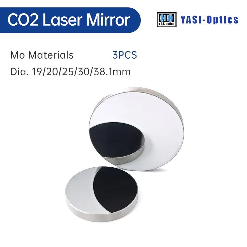 Yasi 3Pcs Mo Mirror Reflective Lens Diameter 19.05 20 25 30 38.1mm THK 3 5mm Molybdenum for CO2 Laser Engraving Cutting Machine