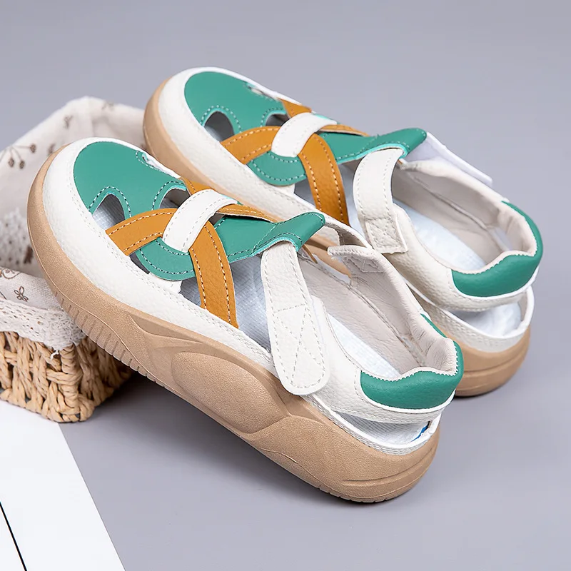 Summer Popular Velcro Women's Thick Bottom Sandals with Hollow Soft Bottom White Shoes Breathable Sports Leisure Shoes for Women