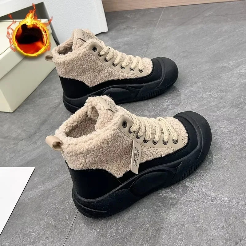 

Short Plush Casual Shoes Women 2024 Winter New Padded Flat Sneakers Cotton Sneakers Womens Shoes Thick Bottom Casual Snow Shoes