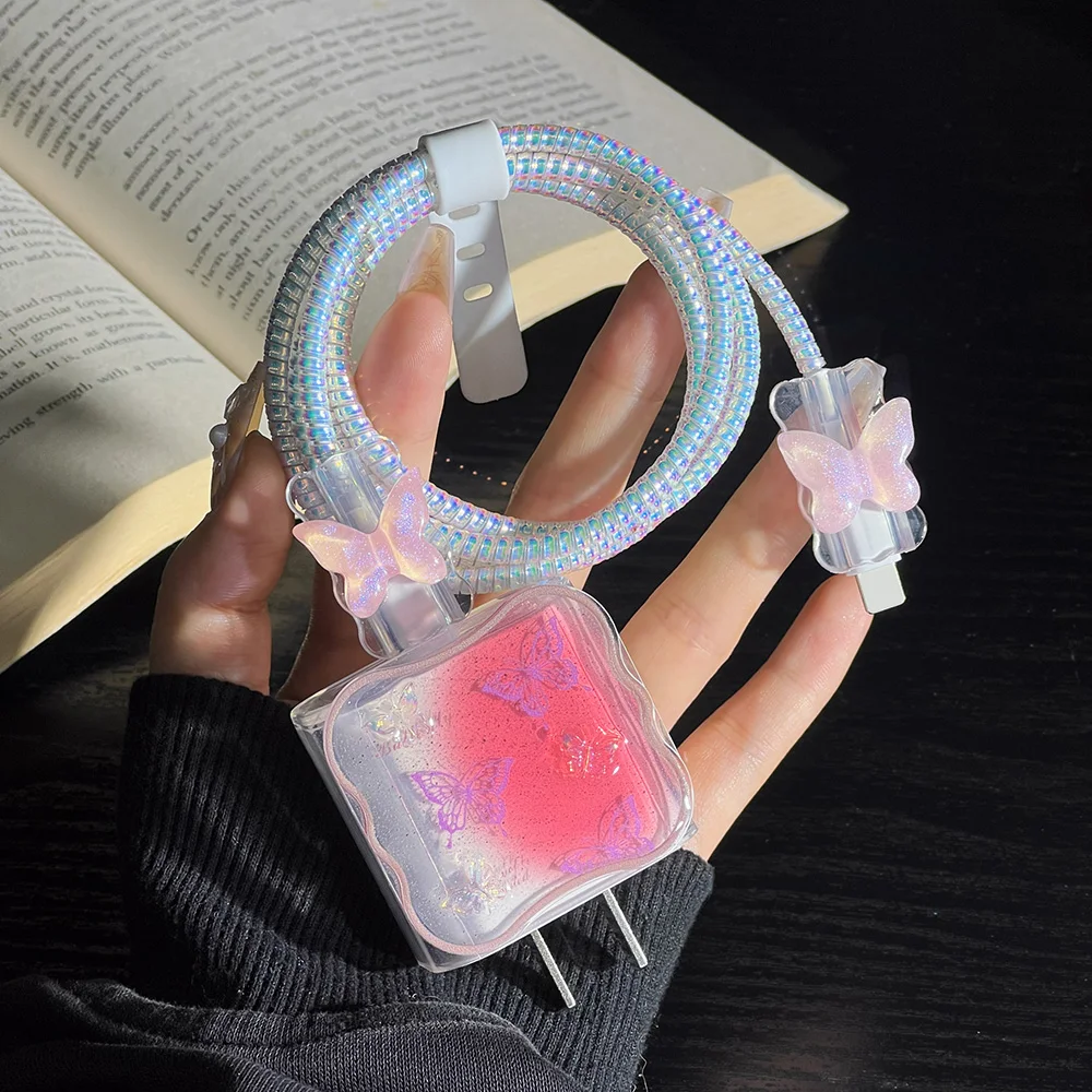 Cute 3D Butterfly Heart Charger Protector Anti-break Cable Cover Set for 18W 20W iPhone Fast Charging Block New