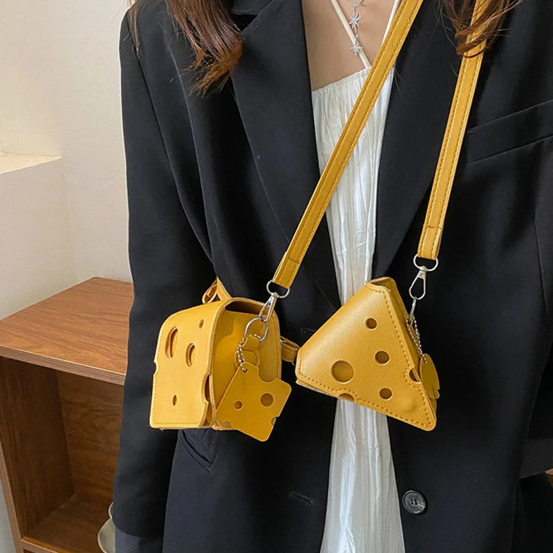 

Women's Triangle and Square Cheese Shaped Mini PU Leather Bags Cute Earphone Lipstick Purses Handbags Crossbody Shoulder Bag