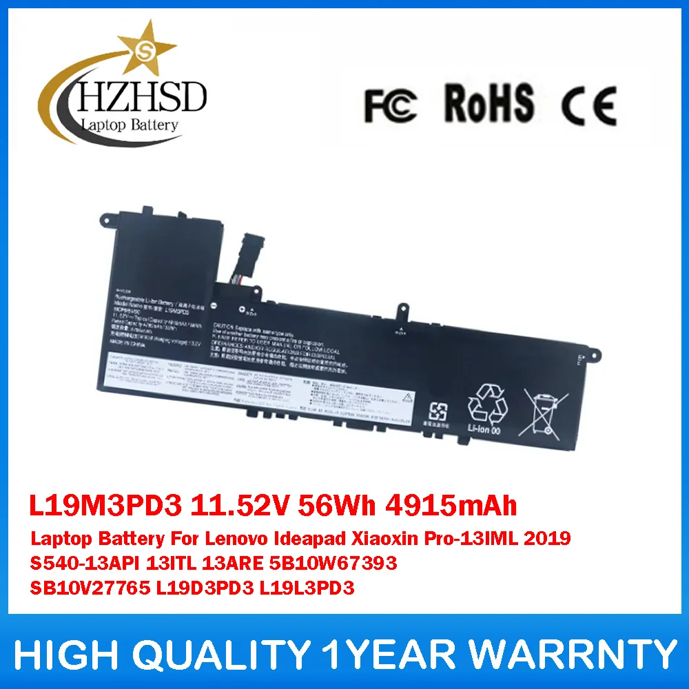 

L19M3PD3 11.52V 56Wh 4915mAh Laptop Battery For Lenovo Ideapad Xiaoxin Pro-13IML S540-13API 13ITL 13ARE 5B10W67393 SB10V27765