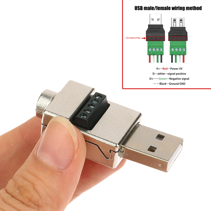 

1Pc USB Solderless Plug DIY Wiring Terminal Metal Case USB 2.0 Male Female Phone Keyboard Mouse Fast Charging Wire Connector
