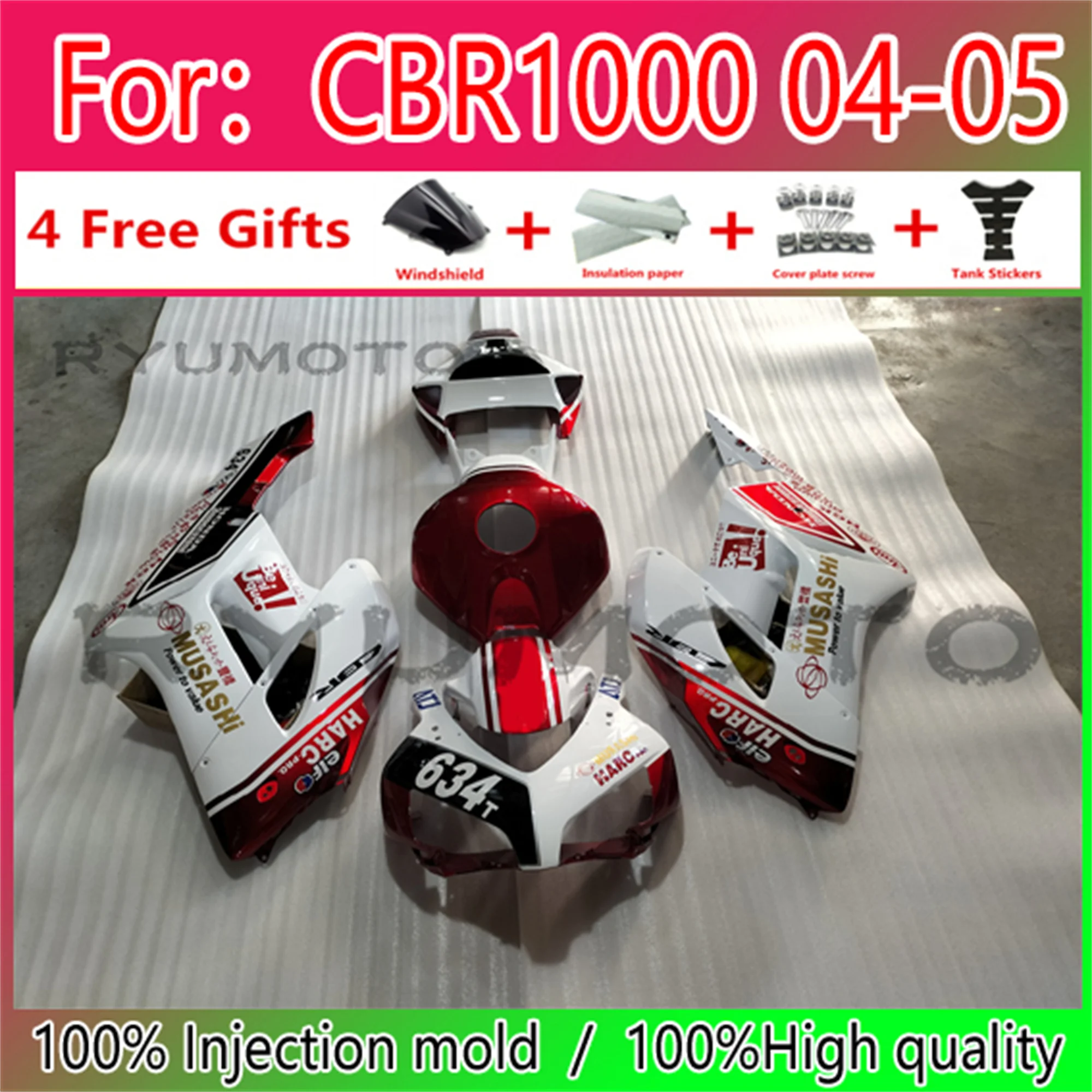 

New ABS Motorcycle Injection Mold Full Fairings Kit For Honda CBR1000RR 2004 2005 fairing Cbr 1000 rr 2004 2005 Fairing