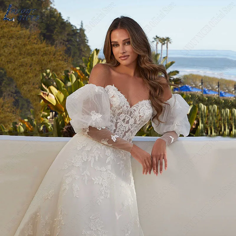 LAYOUT NICEB Wedding Dresses For Woman Beach Luxury Removable Sleeves A Line Lace Bridal Gown Strapless Bride Vestidos De Novia