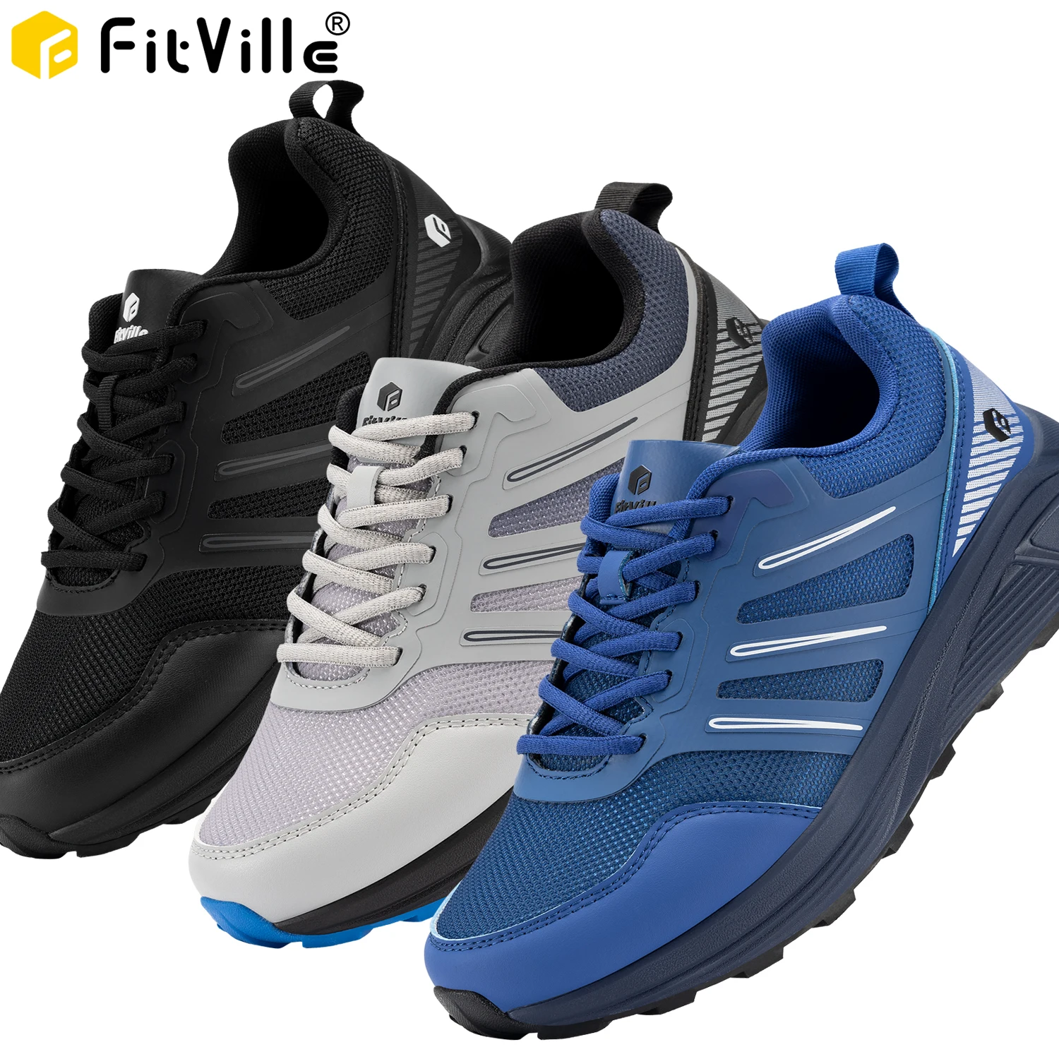 

FitVille Trail Running Shoes Men's Extra Wide Sneakers Non-Slip Lightweight for Swollen Feet Arch Support Pain Relief