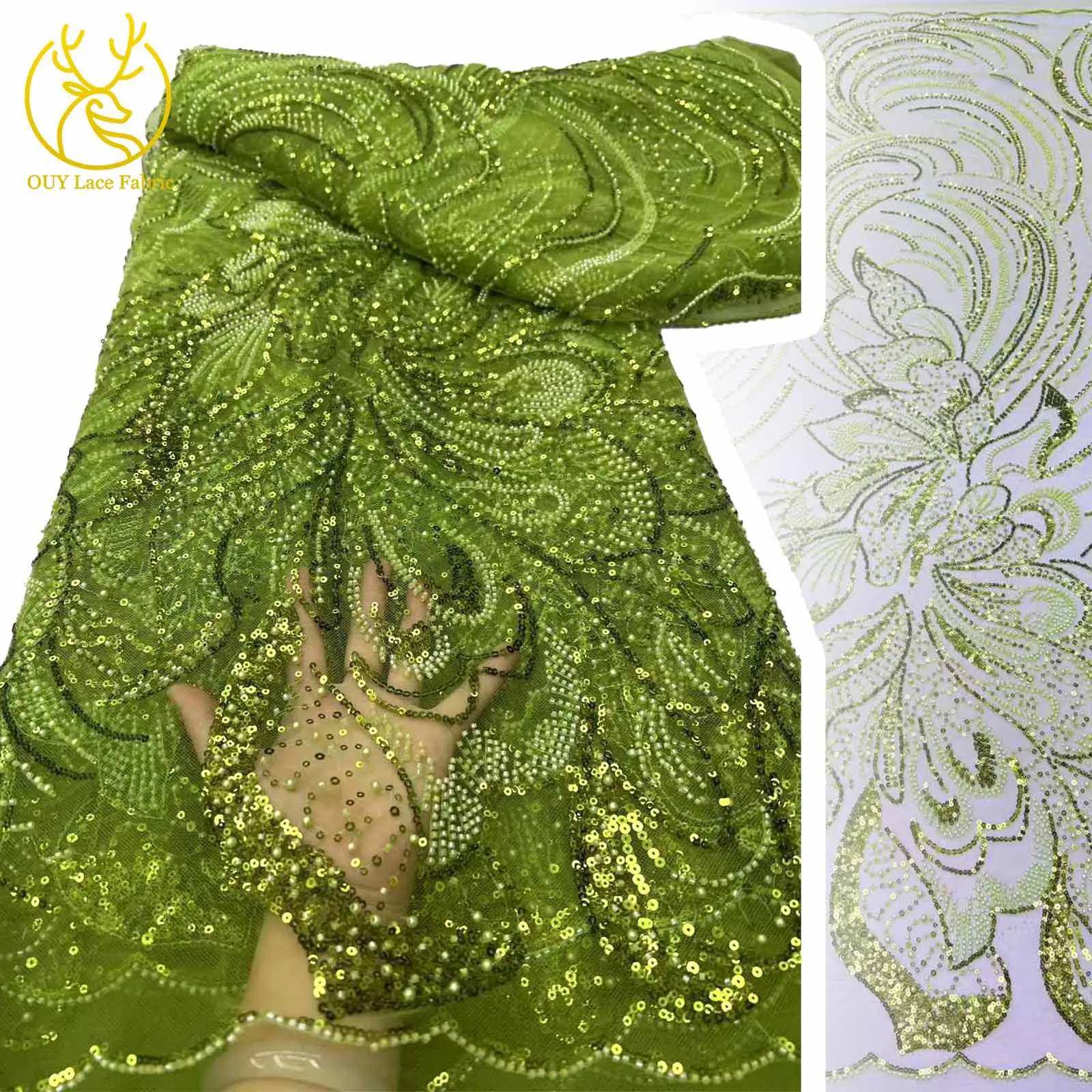 

Newest French Sequin Tulle Lace Fabric 2025 New Design African Beaded Lace Fabric for Women's Dinner Dress Sewing Material