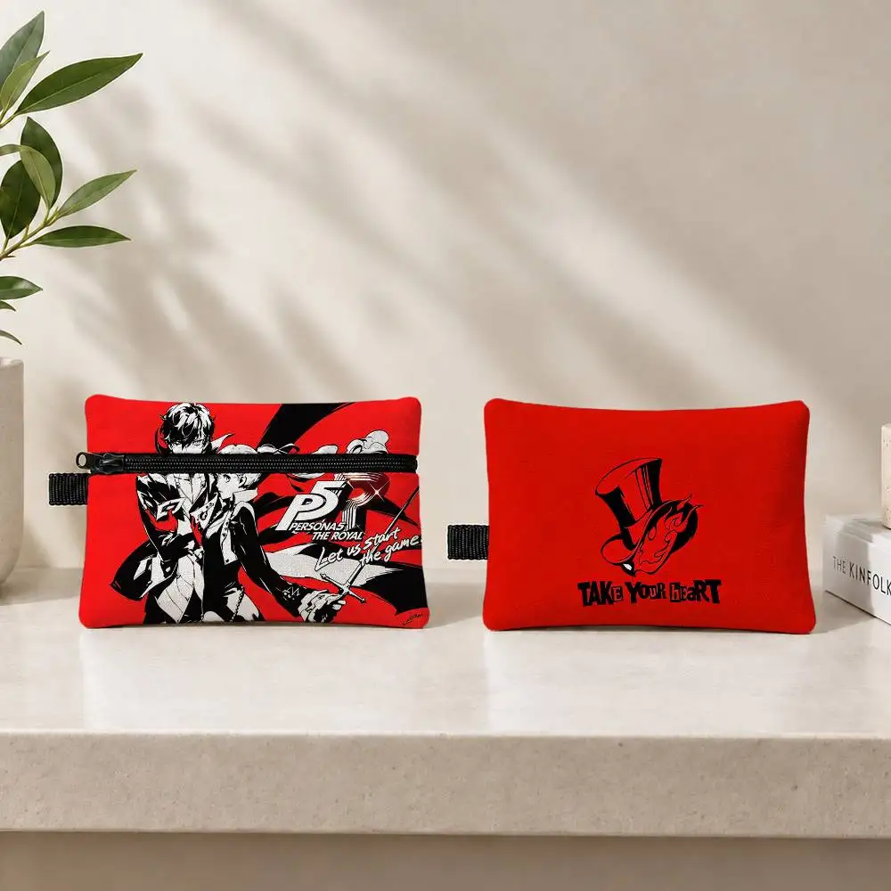 Fashion P-PeRsoNA-A 5 Game Mini Hanging Oxford Cloth Coin Bag Durable Zipper Key Card Pouch With Carabiner